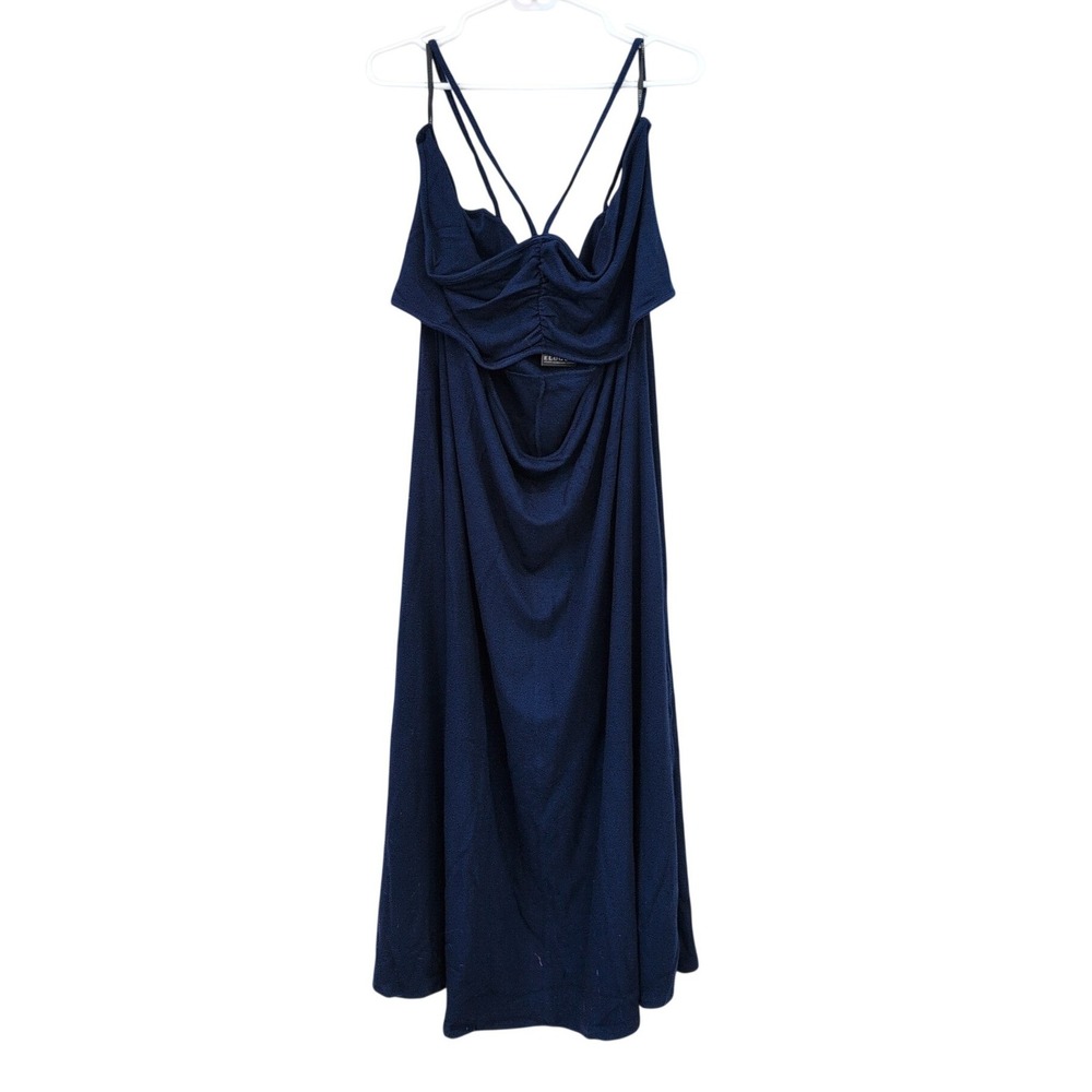 Eloquii Navy Blue Draped Coastal Midi Dress Plus Size 26/28 NWT Ribbed Strappy